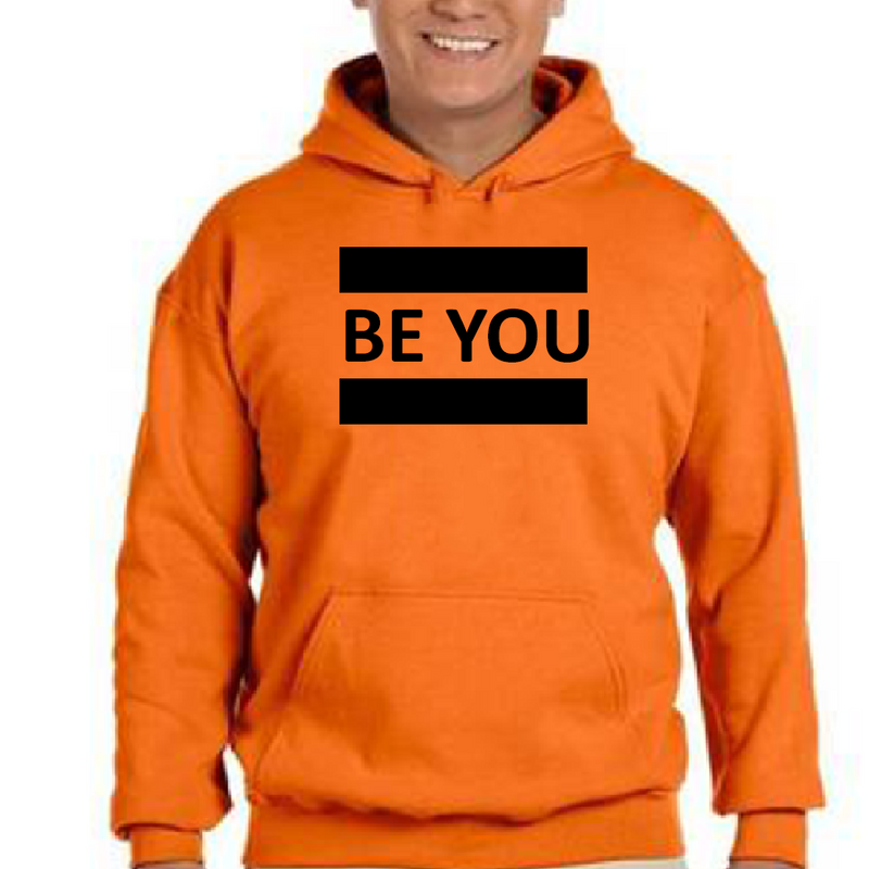 Unisex Be You Orange Hoodie, Black Font, Black Frame